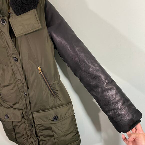 Mackage Women's Green Cynthia Black Leather Sleeve & Trim Parka Size XS - Picture 6 of 14